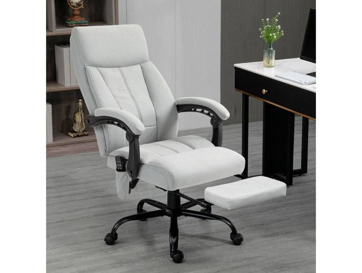 Chaise de bureau massante ergonomique avec dossier inclinable 155° et repose-pieds gris clair polyester