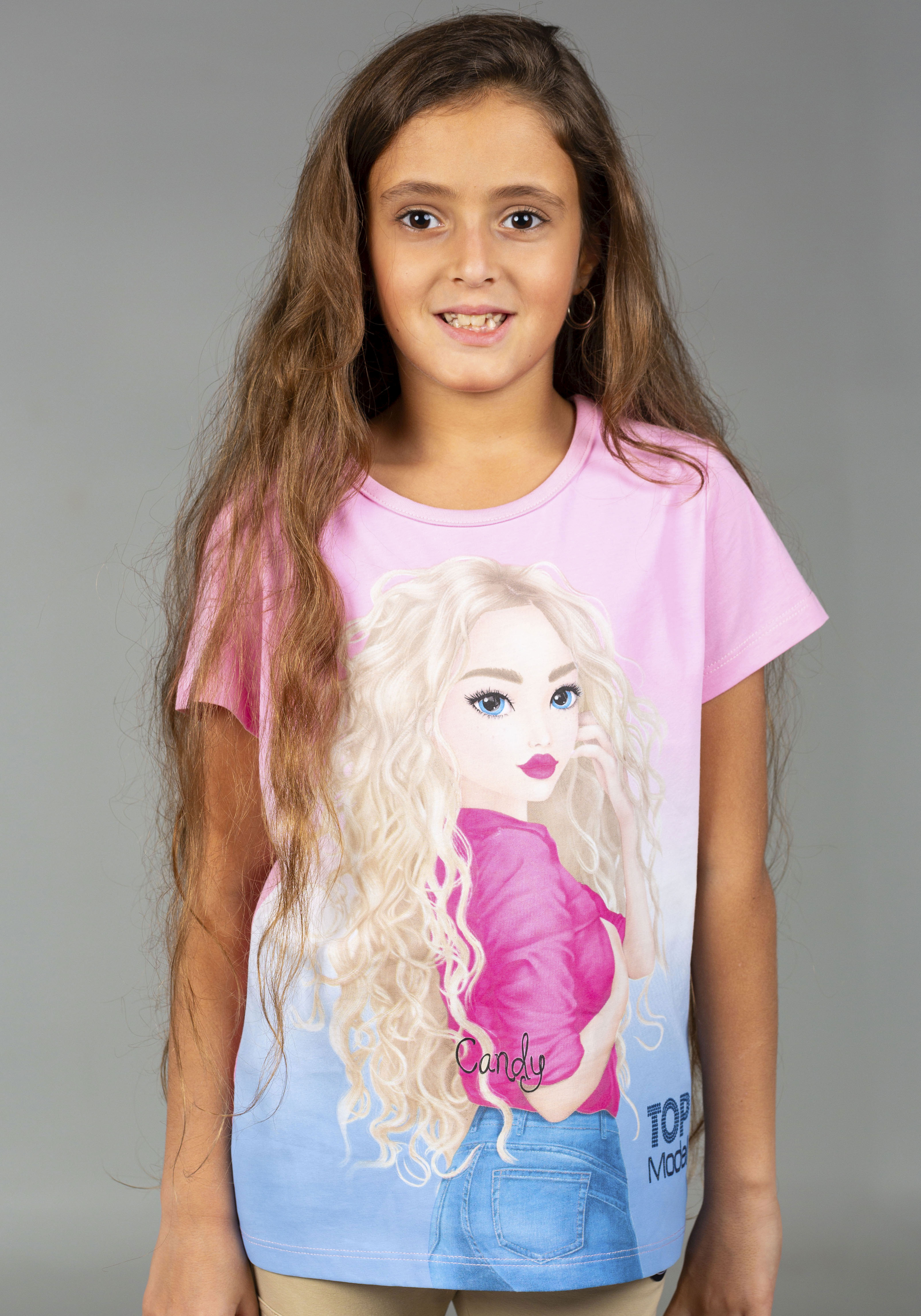 Kurzarmshirt TOPMODEL "TOPModel Kurzarmshirt", Mädchen, Gr. 164, pink (pink frostin), Single Jersey, Obermaterial: 100% Baumwolle, bedruckt, Basic, regular fit normal, Rundhals, Shirts Kurzarmshirt pink frostin 164