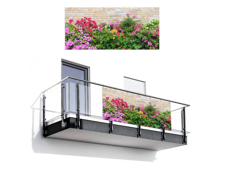 MuchoWow Balkon-Sichtschutz - Blumen - Pflanzen - Blätter - Steine - 200x90 cm, Pink, Kunststoff, Rechteckig, 200x90 cm, Sonnen- & Sichtschutz, Sichtschutz Garten