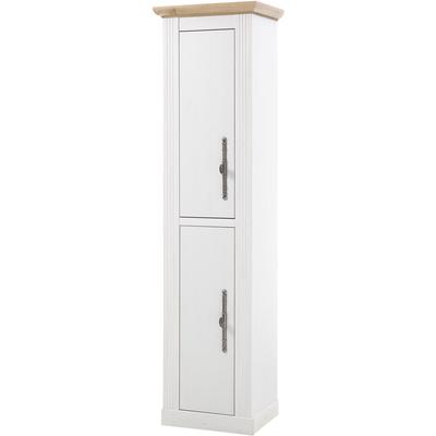 Stauraumschrank OTTO HOME "WESTMINSTER, Badschrank im Landhausstil, Schrank mit Metallgriffen", weiß (pinie weiß dekor), B:53cm H:203cm T:40cm, Schränke, Stauraumschrank, in 2 Farben verfügbar, mit Stauraum hinter Drehtüren