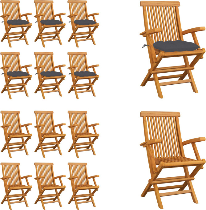 vidaXL Gartenstühle mit Anthrazit Kissen 6 Stk. Massivholz Teak - Gartenstuhl - Gartenstühle - Gartenstuhl Holz - Gartenstuhl Massivholz
