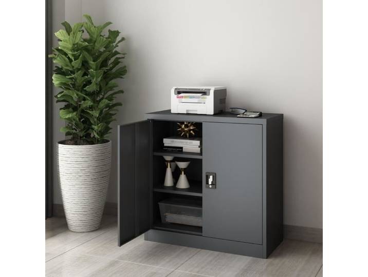 Caisson de bureau Molise verrouillable à 2 portes 90 x 40 x 90 cm gris foncé