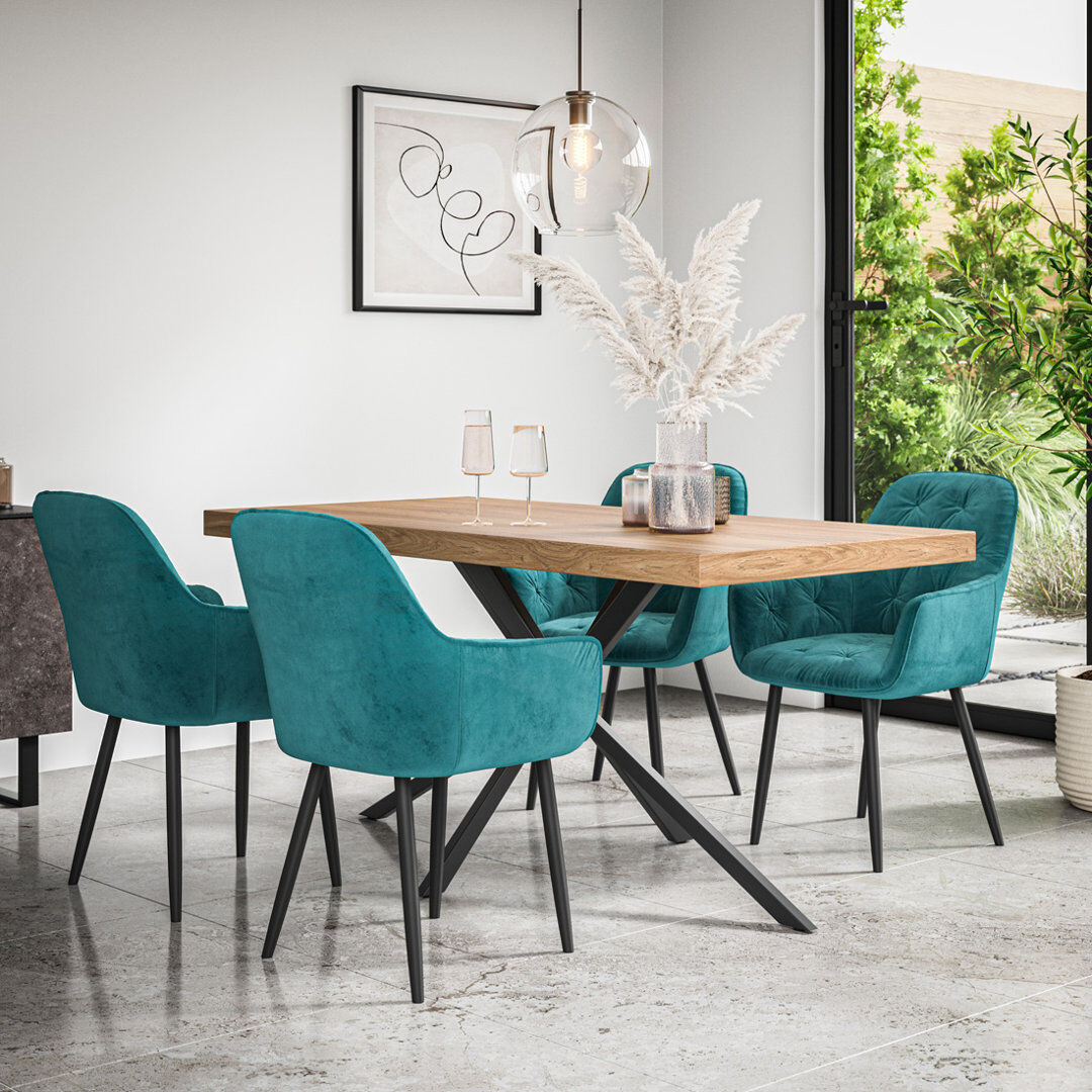 Fairmont Park Ahlina Modern Dining Table With 4 Anika velvet Chairs Set White/Black/Mustard 4