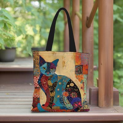 ModernMart Floral Cat Canvas Tote Bag Aesthetic Shoulder Bag For School Shopping And Everyday Use a
