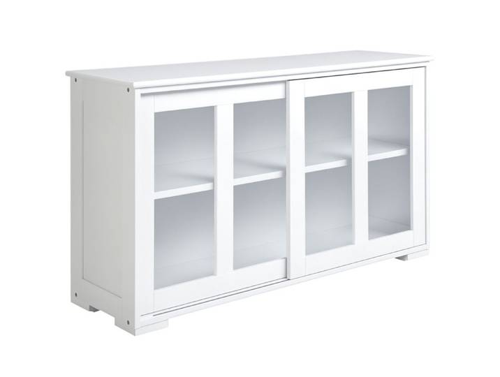 CollaHausse Aparador de Cuisine Moderne 2 Portes Coulissantes Vitrées Étagère Réglable 107x33x62 5 cm Blanc