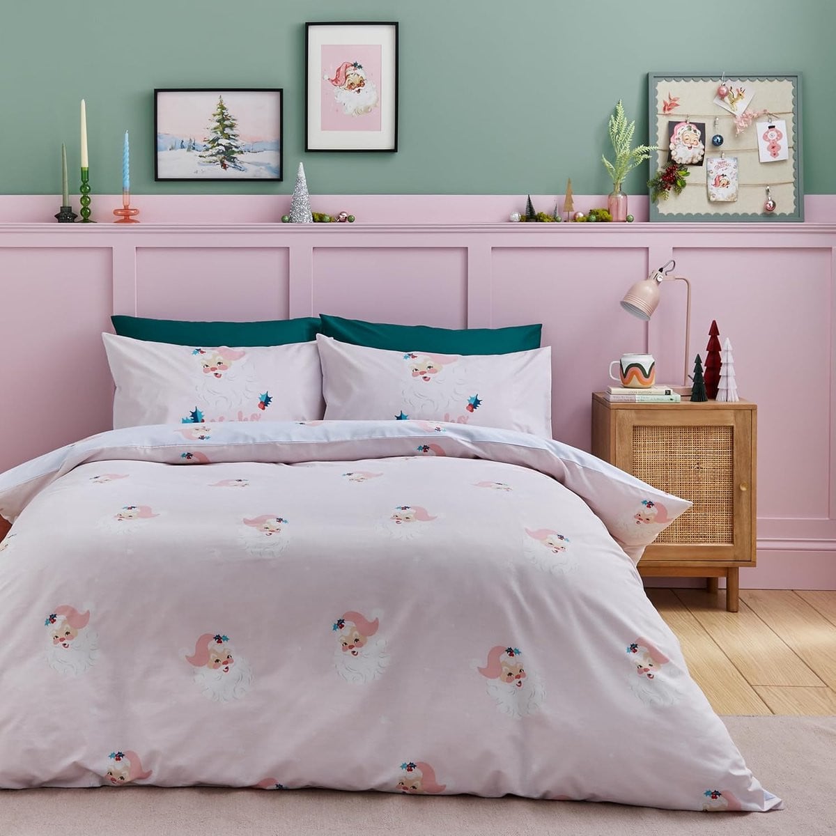 Omkeerbare Dubbele Dekbedovertrek Set met Kussenslopen Kerst Roze Blauw