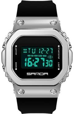 Everyday Crate SANDA 9006 Dual Display Watch Waterproof Womens Sports Watch With Luminous Digital Analog Display black Silver
