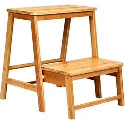 COSTWAY 2‐Stufen Tritthocker, klappbarer Leiterstuhl aus Bambus, Trittleiter bis 100 kg, natur, für Zuhause und Bibliotheken, 45 x 51 x 48 cm