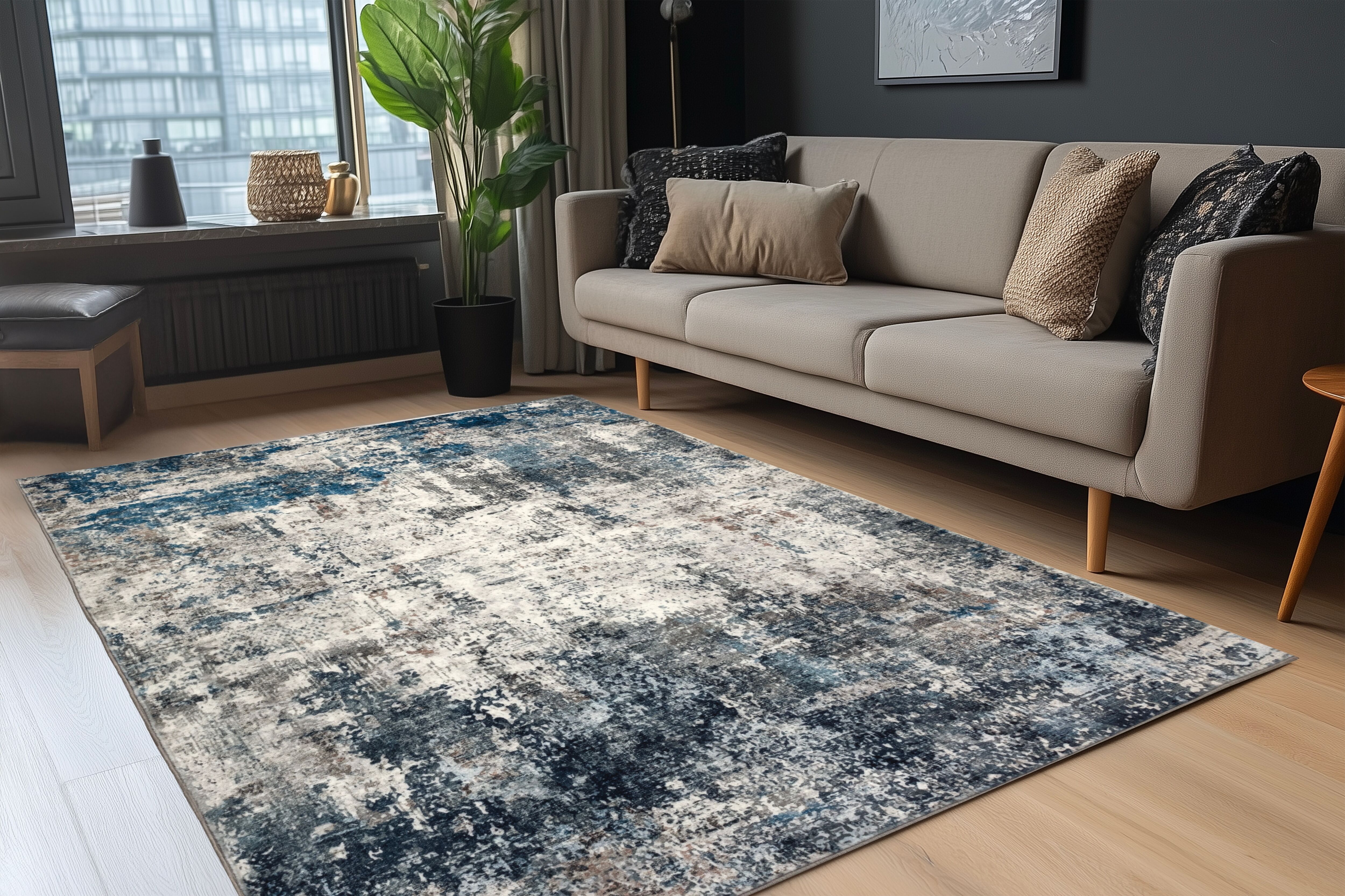 Teppich OBSESSION "Posh 303", blau, B:80cm H:12mm L:150cm, Polyester, Teppiche, Teppich, modernes Design, bedruckte Qualität, Wohnzimmer blau B : 80cm 1 Stk., 12mm, L: 150cm