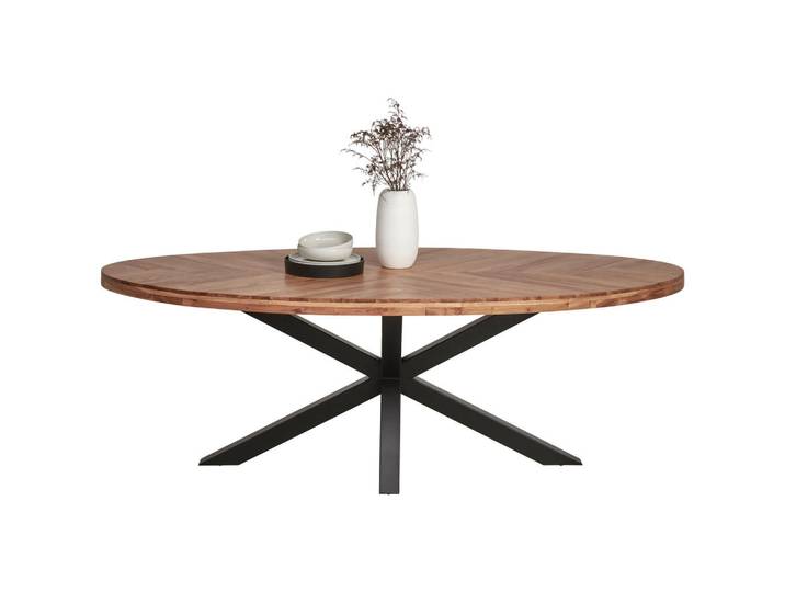 Ambia Home Esstisch, Naturfarben, Schwarz, Holz, Akazie,Akazie, teilmassiv, 2-Schicht,teilmassiv, 2-Schicht, Holz, oval, eckig, 110x76x220 cm, Esszimmer, Esstische, Esstische