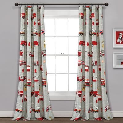 Lush Decor Fire Truck Window Curtain Panel Pair