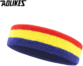 Inspire Curations AOLIKES Cotton Athletic Headband Elastic Sports Sweatband For Basketball, Tennis And Fitness red Yellow Blue