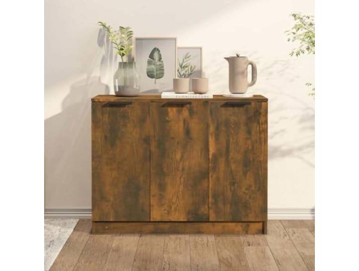 HEFZGDB Moderner Sideboard Schrank für Wohnzimmer in Räuchereiche aus Holzwerkstoff mit robuster Oberplatte und 3 Türen für reichlich Stauraum, ideal zur Dekoration, pflegeleicht