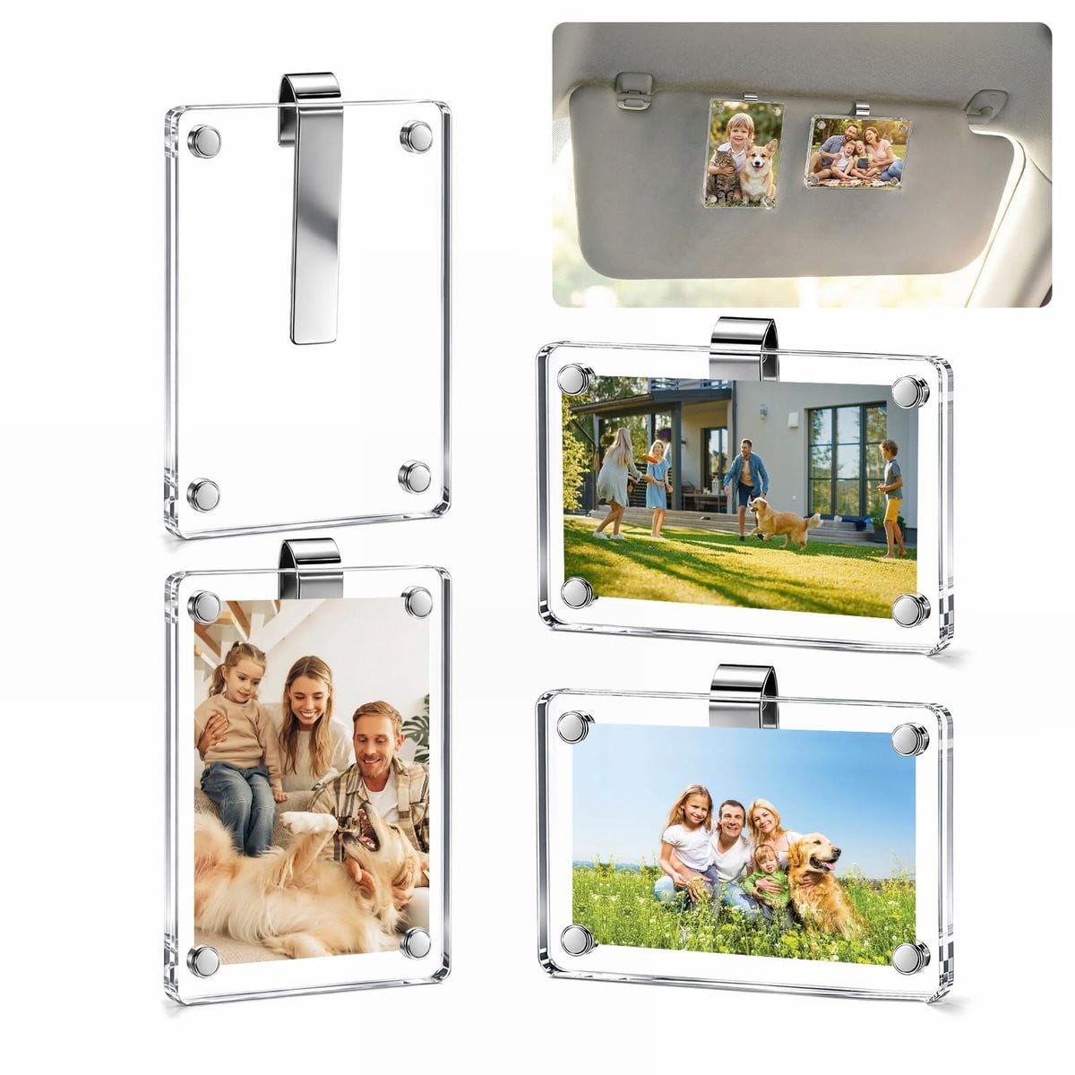 Dailygoods Magnetische Fotohouder voor Auto Zonneklep - 4 Stuks - Transparant Acryl
