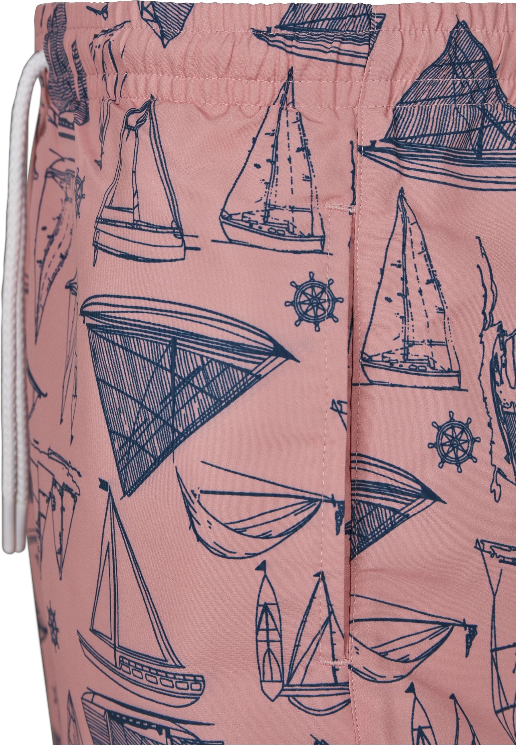 Badeshorts URBAN CLASSICS "Urban Classics Herren Pattern Swim Shorts", Herren, Gr. L, US-Größen, rosa (yacht aop), 100% Polyester, Badehosen Badeshorts