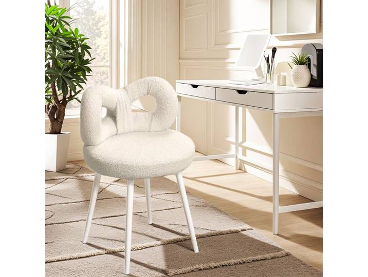 Fauteuil de Coiffeuse Dossier en Arc Élégant Fausse Laine Douce Pieds Antidérapants Fauteuil de maquillage fauteuil lounge