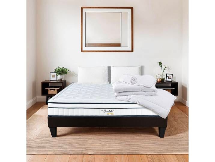 Pack Bartoldi 140x200 cm Matelas Ressorts + Sommier Bois + Accessoires