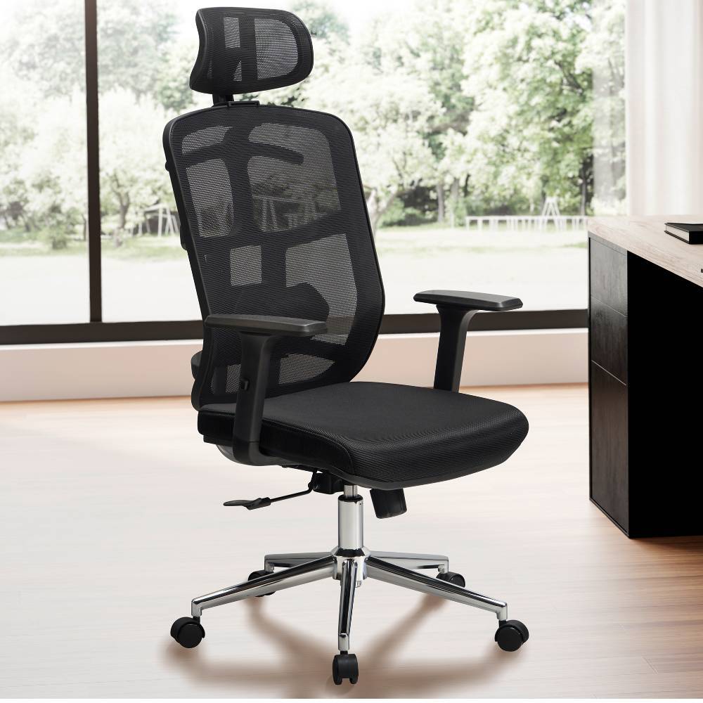 Pharao24.de Schreibtischstuhl Ergonomischer Bürostuhl in Schwarz mit hoher Rückenlehne