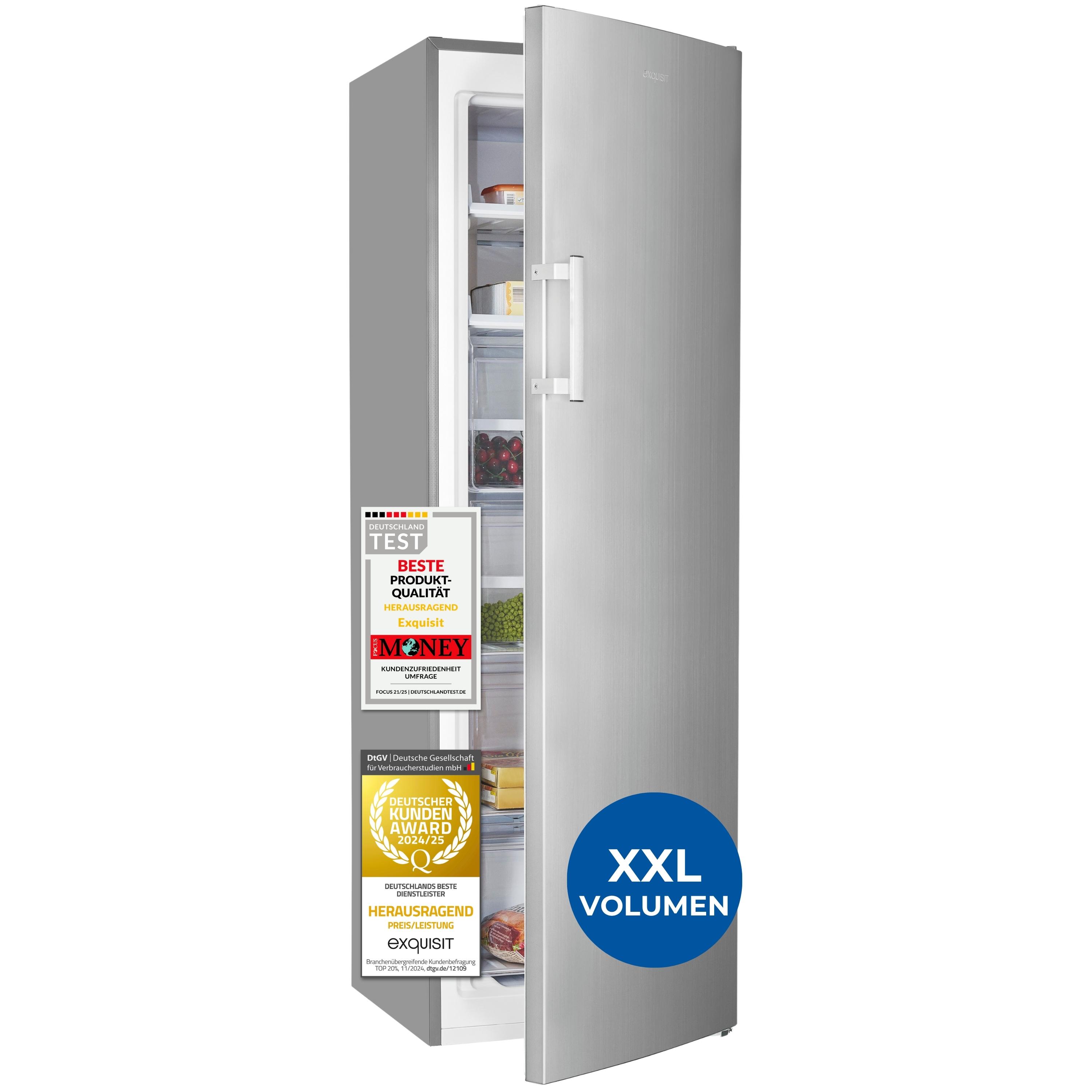 Exquisit Gefrierschrank, 204 Liter, NoFrost, 4-Sterne-Gefrieren, Schnellgefrieren, 39 dB, wechselbarer Türanschlag, elektronische Bedienung, GS5271-NF