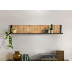 Wandregal Akazie 150x25x25 natur lackiert / Marmor schwarz LONDON #126