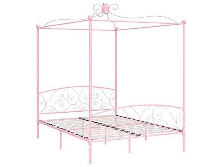 vidaXL Himmelbett Bettgestell Bett Doppelbett Metallbett Bettrahmen Lattenrost Schlafzimmerbett Schlafzimmermöbel Ehebett Rosa Metall 160x200cm