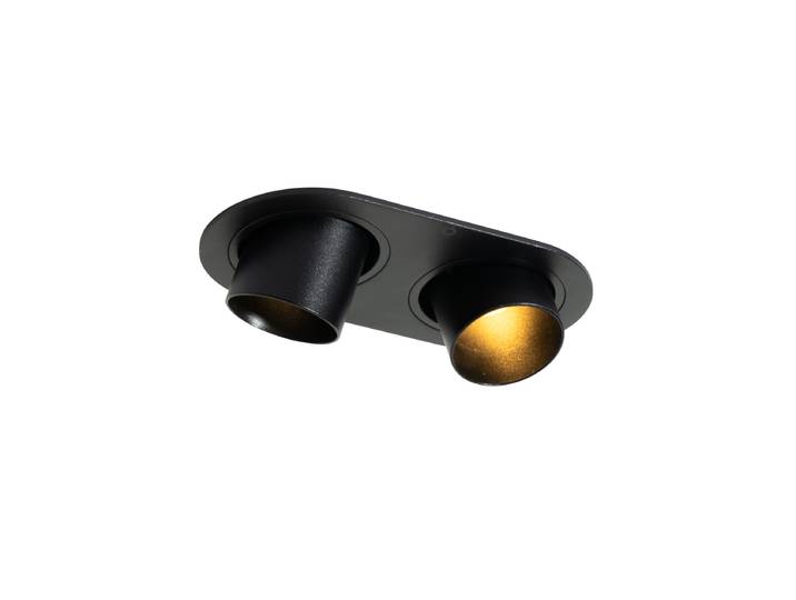 Spot encastré rond noir inclinable GU10 35 mm 2 lumières -