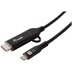 equip Adapter USB-C->USB-C+HDMI 4K/ 60Hz 2.00m Alu. (HDMI), Video Adapter, Schwarz