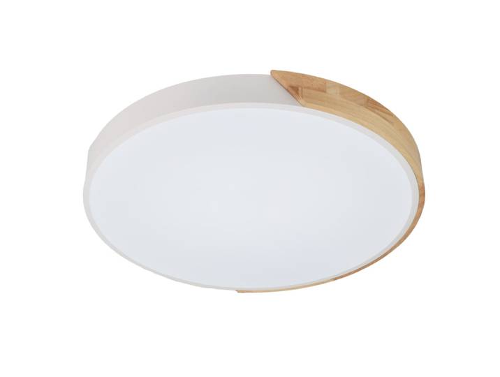 Plafonnier LED 40W CCT métal blanc et bois Ø500 mm