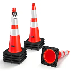 VEVOR Warnkegel 8er-Pack 715 mm Verkehrskegel Verkehrshütchen Pylonen PVC, für Parkplätze, Absperr- oder Warnbereiche, Verkehrsleitkegel mit Hochsichtbaren Reflektorstreifen, Platzsparend Stapelbar