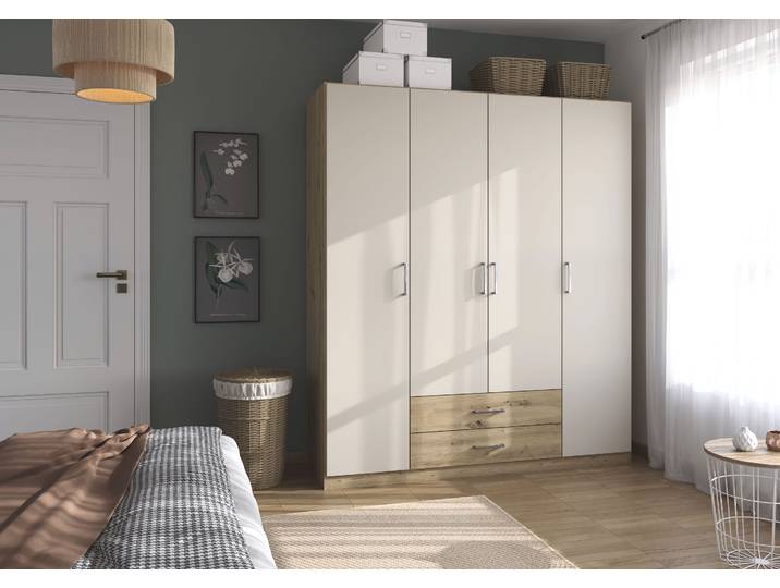 Drehtürenschrank RAUCH Kleiderschrank Garderobe GAMMA Breiten 181 cm , beige (graumetallic, griffe alu), Schränke, Kinder, B/H/T: 181cm x 210cm x 54cm, Classic, Holzwerkstoff, Drehtürenschrank, mit Schubladen, verschiedene Griff-Varianten TOPSELLER MADE IN GERMANY, B:181cm H:210cm T:54cm