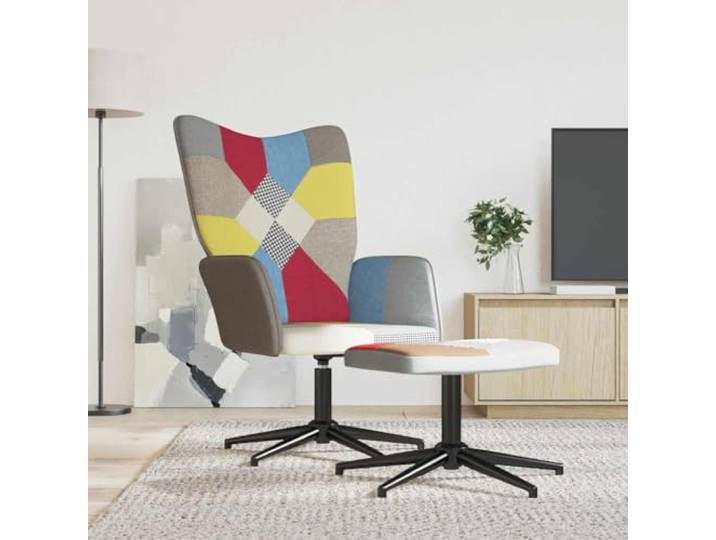 Relaxsessel mit Fußstütze, Patchwork, Stoff, drehbar 360, Stahl Weicher Stoff, gepolsterter Schaumstoff, 360° drehbar, Stahlrahmen, max. Belastung 110 kg, für den Innenbereich