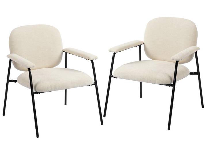 HOMCOM Sessel 2er-Set, Loungesessel mit Chenille-Optik, Metallgestell Cremeweiß