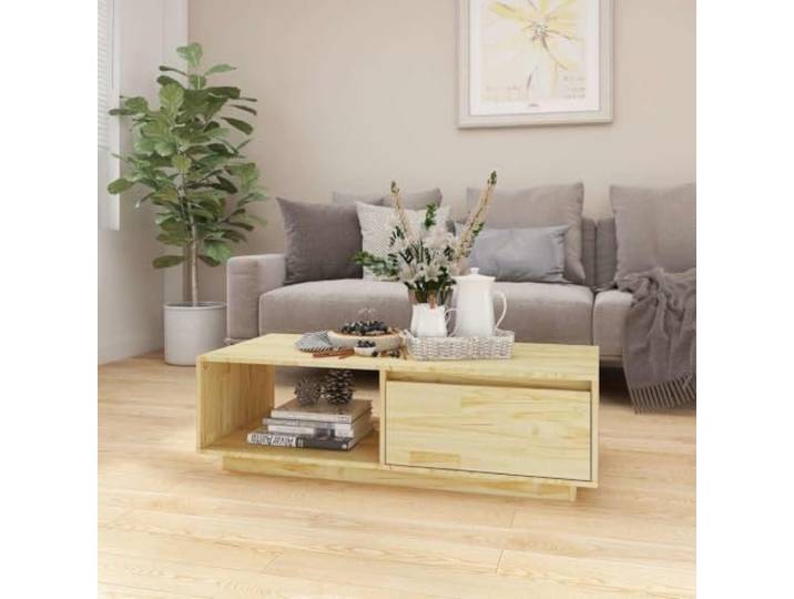 Massivholz Kiefer Couchtisch 110x50x33,5 cm mit modernem Design und robuster Tischplatte für Wohnzimmer, Beistelltisch mit großer Ablagefläche für Snacks, Getränke