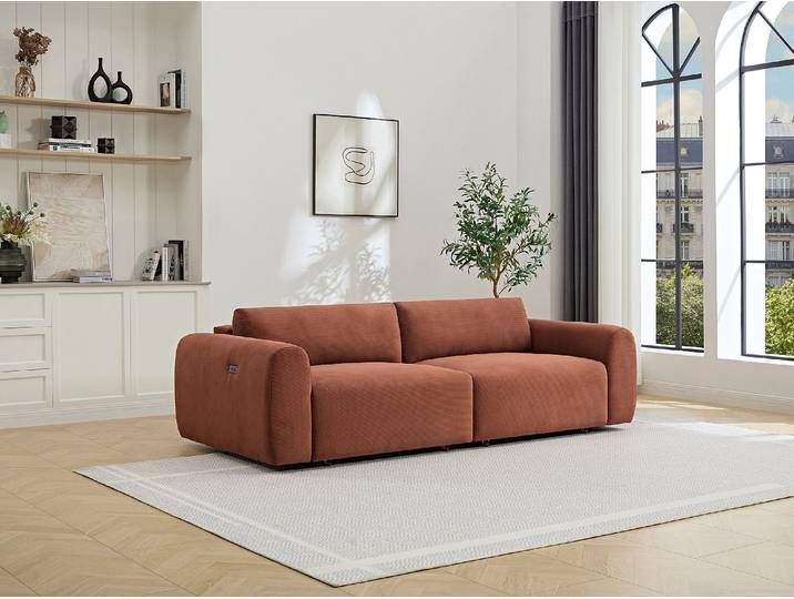 Sofa 4-Sitzer mit elektrisch ausziehbarer Sitzfläche – Feincord-Samt Terrakotta – PASTARO