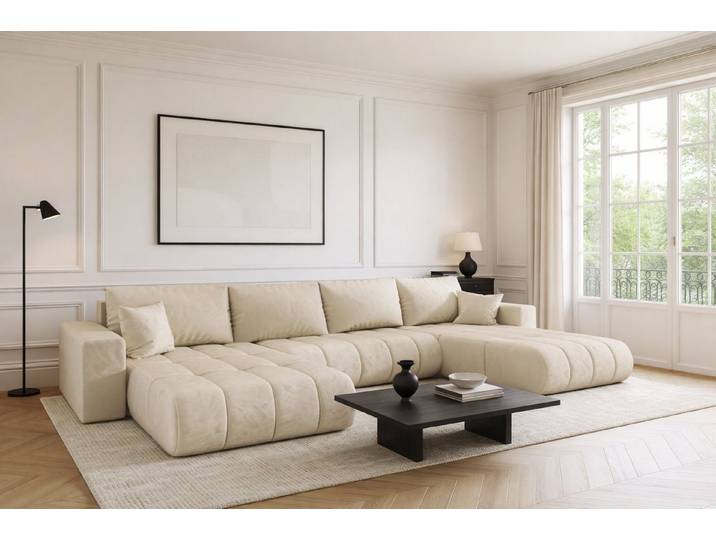 Kaiser Möbel Ecksofa U-Form Sofa mit Schlaffunktion im Veloursstoff Monolith MILO U PREMIUM, U-Form,Samtweiche Veloursoberfläche,Wasser- und schmutzabweisend