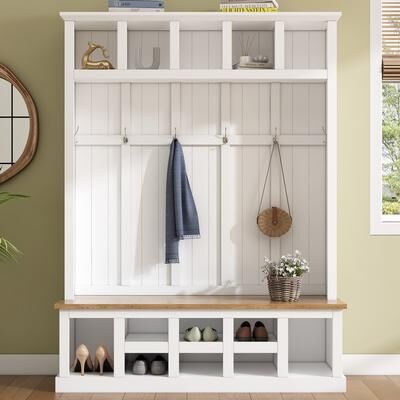 / 78''H Modern Hall Tree with Wide Storage Seating Bench