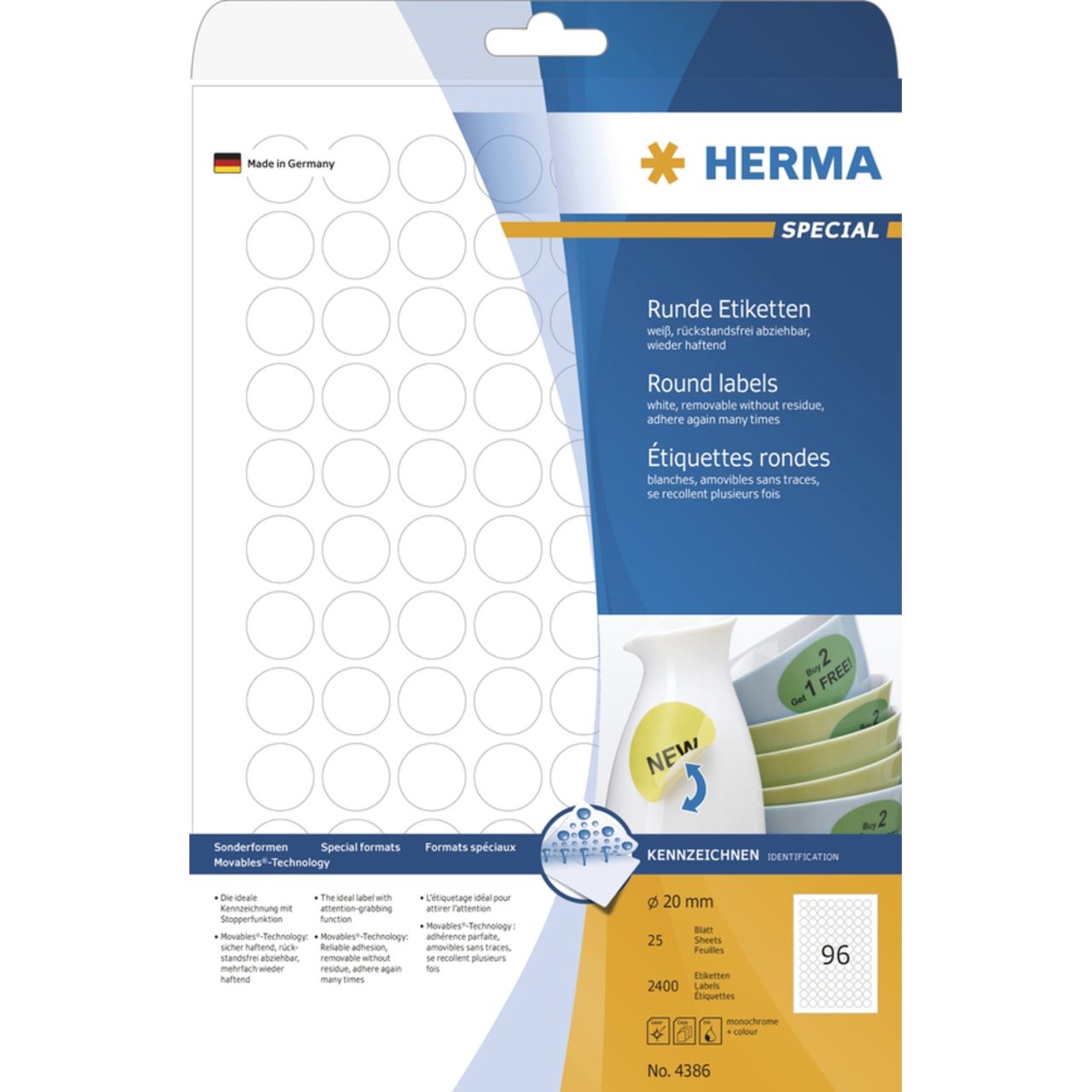 Herma 2400 rund Universal-Etiketten 2x2 cm (25 Blatt (2400 Etiketten))