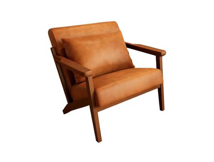 LLZJDDPLY Relax Sessel, Couch Sessel, Sessel Wohnzimmer für Wohnzimmer, mit Beinen aus Gummibaumholz und Komfortabler Lendenwirbelstütze(Orange)