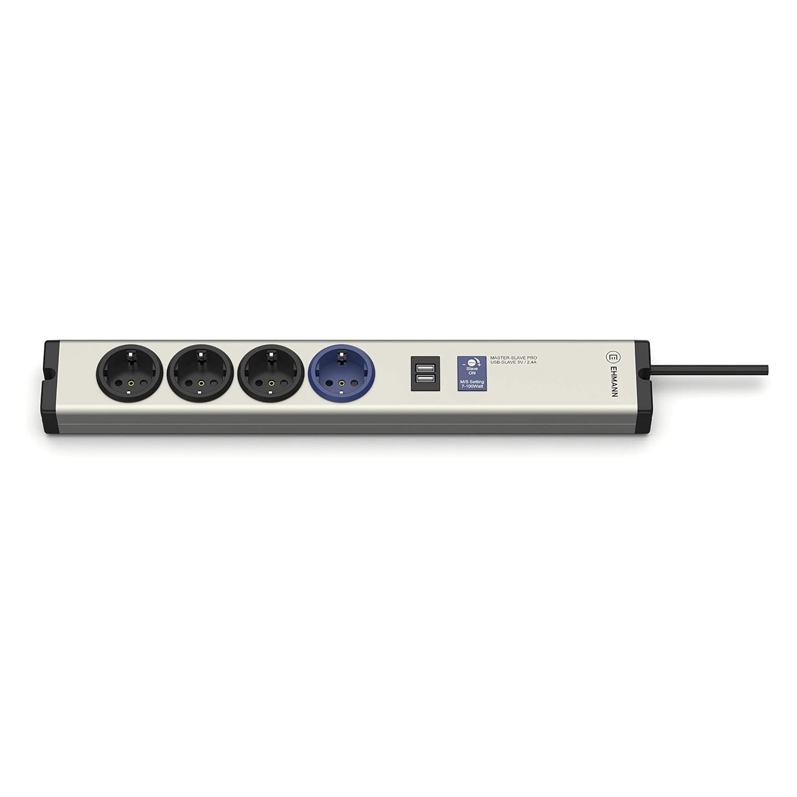 Ehmann 0616x0a048001 Steckdosen-Verteiler Aluminium, Schwarz Schutzkontakt 1St. (4x, USB-A, 1.50 m) (0616x0a048001)