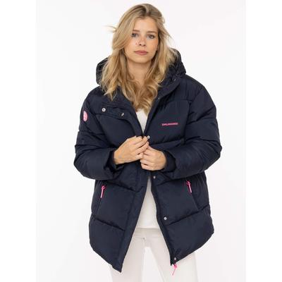 Steppjacke ZWILLINGSHERZ "„Love More“", Damen, Gr. M, blau (marine), Obermaterial: 100% Polyester, Jacken Steppjacke, Kapuze mit Tunnelzug, verdeckter Reißverschluss, dezente Details, Topseller