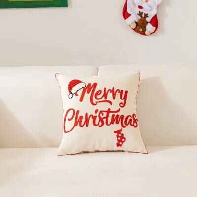 Inspired Finds Embroidered Christmas Pillowcase Decorative Cushion Cover For Sofa And Living Room Holiday Decor merry Christmas Script