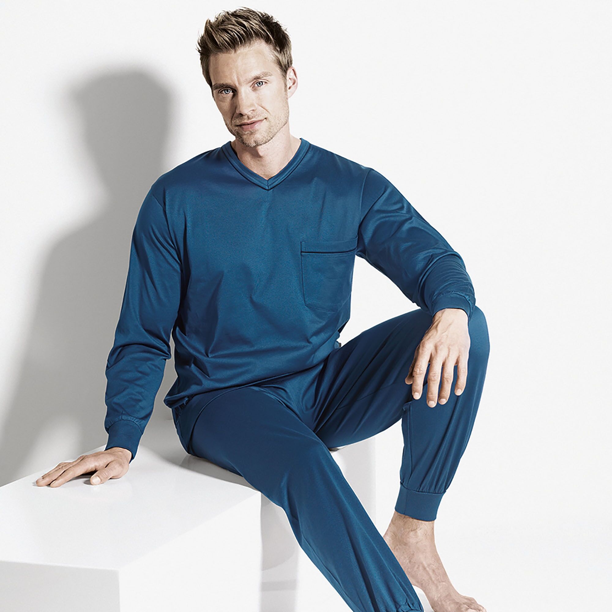 Pyjama ISA BODYWEAR "Pyjama lang", Herren, Gr. S, schwarz (stratos), Obermaterial: 100% Baumwolle CO., Homewear-Sets Pyjama stratos S
