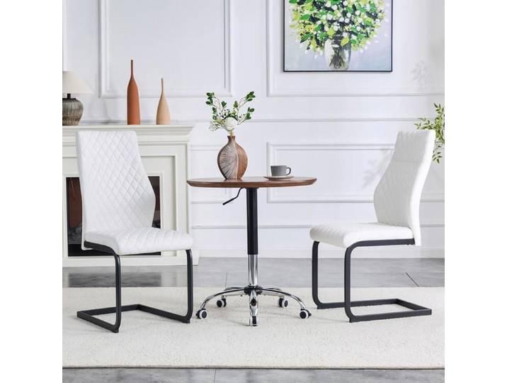 Chaise - KOMHTOM - KOMHTOM - Lot de 2 - Dossier haut motif losange - Assise rembourrée PU blanc