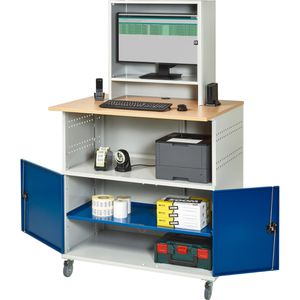 Rau Rau Computerschrank Modell 1022M, lichtg / blau, aus Metall, für Industrie, abschließbar, fahrbar