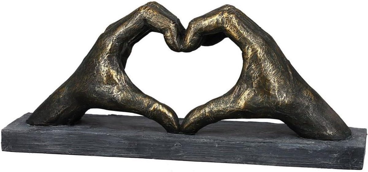 Decoratieve sculptuur hart uit handen - Bronskleurig grijs - Breedte: 36 cm