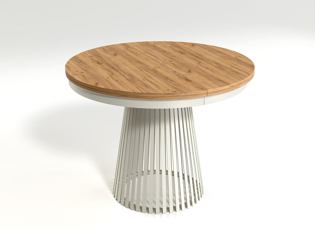 Isabelline 180 cm Extendable Round Dining Table with Steel Base Oak Wood/Beige