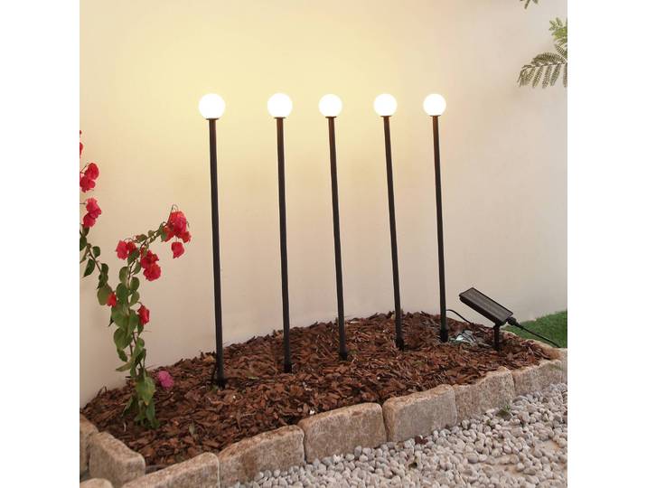 Lindby LED-Solarleuchte Freydis, 5er-Set, schwarz, 2.000 K Freydis, schwarz, Aluminium, Modern