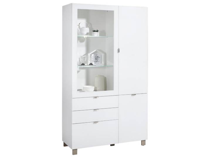Hom`in Vitrine, Weiß, Kunststoff, 7 Fächer, 2 Schublade(n) Schubladen, 109.7x190.7x41.4 cm, Beimöbel erhältlich, Wohnzimmer, Wohnwände, Vitrinenschränke