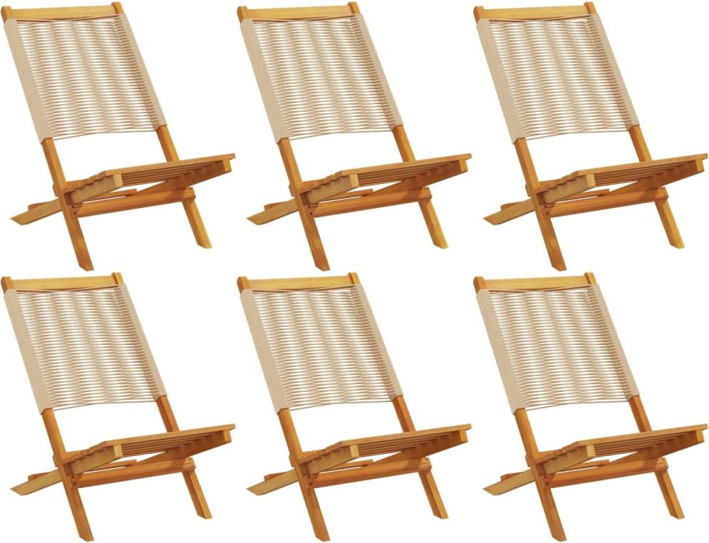 vidaXL Klappstühle, 6 Stück, beige, massives Akazienholz