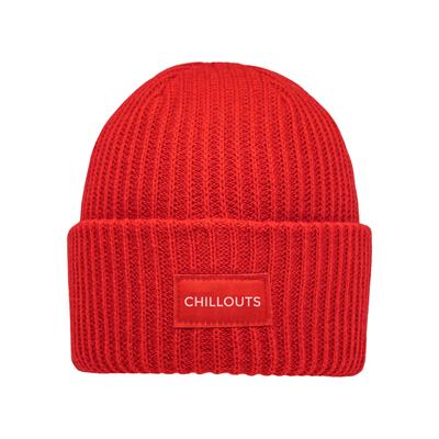 Strickmütze CHILLOUTS "Kara Hat", Damen, rot, Rippstrick, Kunstfaser, unifarben, Mützen Strickmütze, dicker Rippenstrick